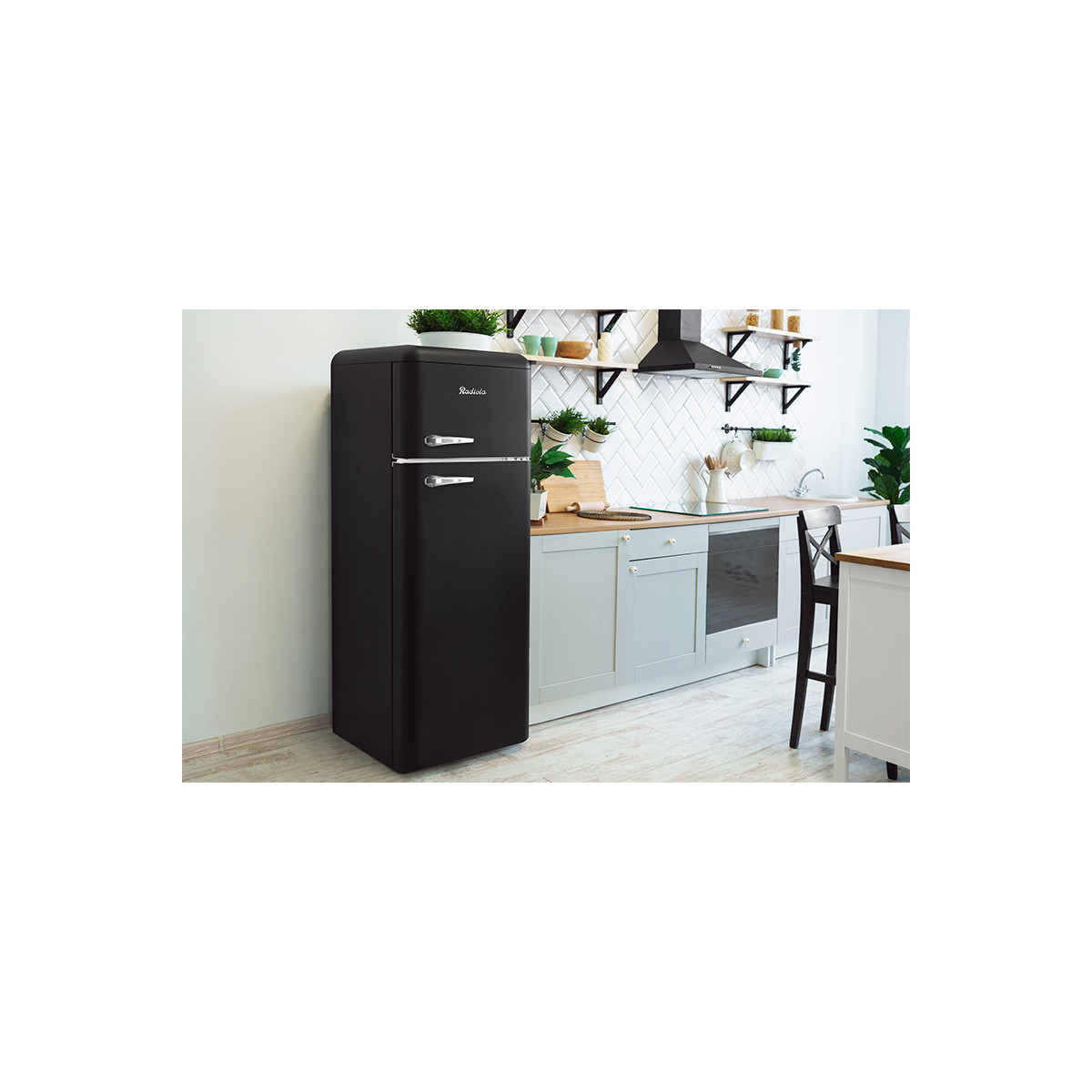 Refrigerateur congelateur en haut Radiola - RARDP210BV - Réfrigérateur 2  portes - 211 litres - Faible largeur - Classe F - Vintage - Froid statique  - Noir